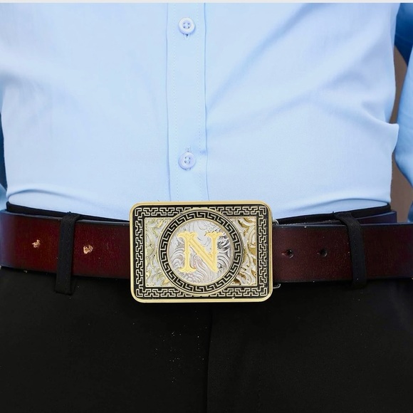 Vintage style Gold and Black Belt Buckle with 'N' Monogram - Picture 4 of 4
